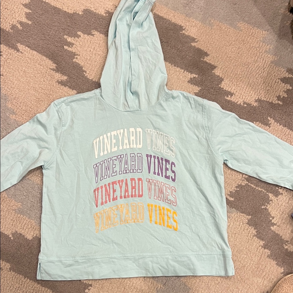 Vineyard Vines Light Blue Hoodie with Colorful Text